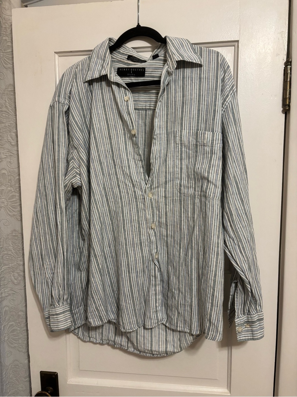 Henry Grethel Men's Blue & White Striped Cotton Button-Down Shirt